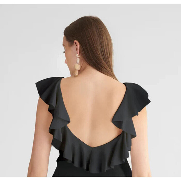 Sashin & Babi Knit tank top Black V-neck with deep V back Ruffle - Size S - Picture 5 of 8